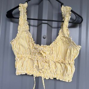 Zara Gingham Yellow Crop Tank Top